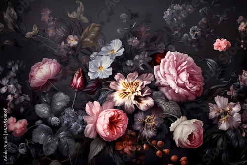 Vintage background with art illustration flower painting, generative ai, generative, ai, generated © maxtor777