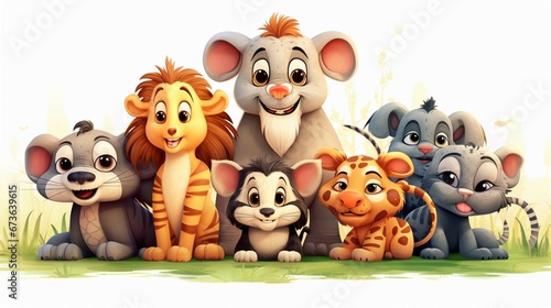 Happy cartoon animals characters isolated. Africa. Amazon. Forest