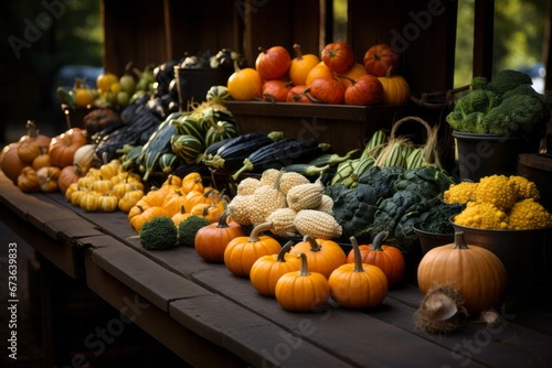 Farmer s market stall with fresh produce and pumpkins for Thanksgiving cooking  Generative AI