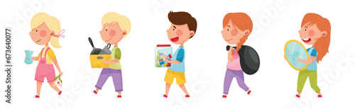 Little Kids Recycling and Sorting Garbage and Waste Vector Set