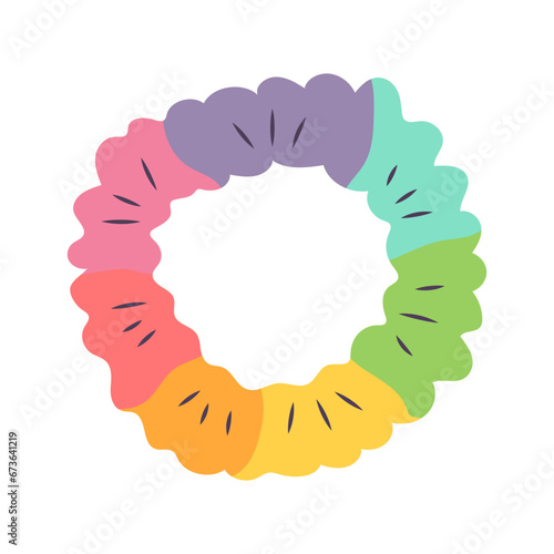 Hair rainbow scrunchie. Beauty and fashion icon from 90s.