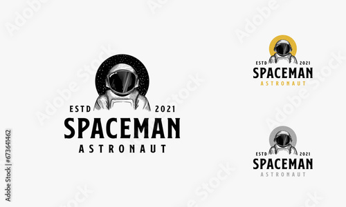 astronaut, vintage logo concept black and white color, Spaceman hand drawn logo vector illustration