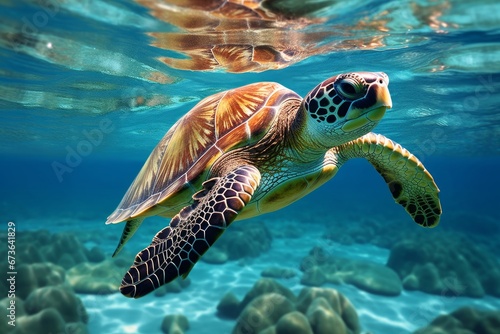 turtle swimming in clear sea water  Generative AI