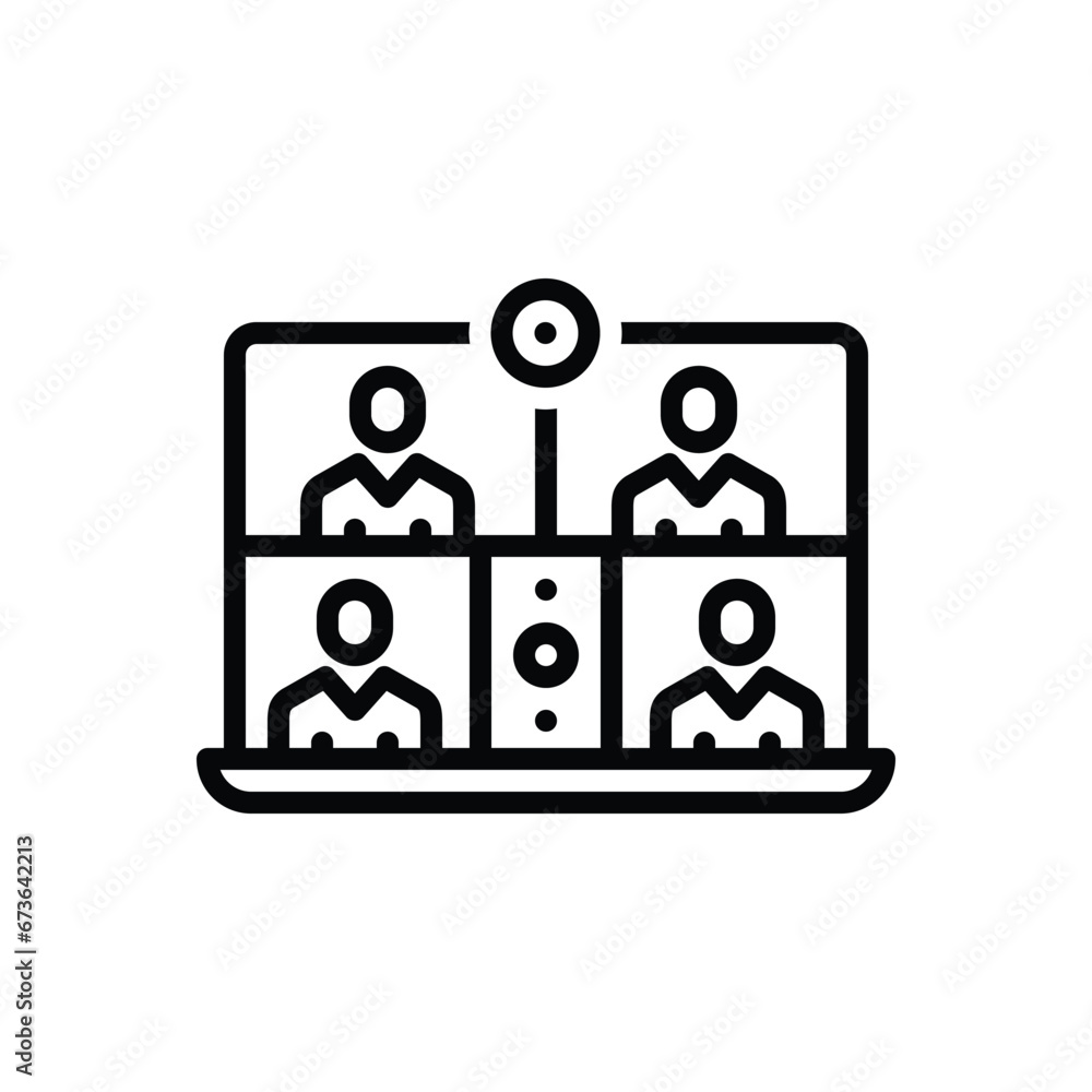 Black line icon for online meeting 