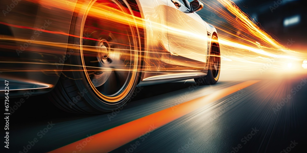 Car wheels close up, Sports car racing on the race track. Generative AI Car wheels close up, Sports car racing on the race track. Generative AI