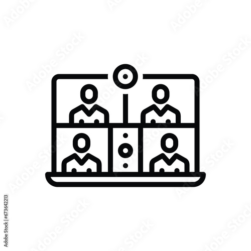 Black line icon for online meeting 