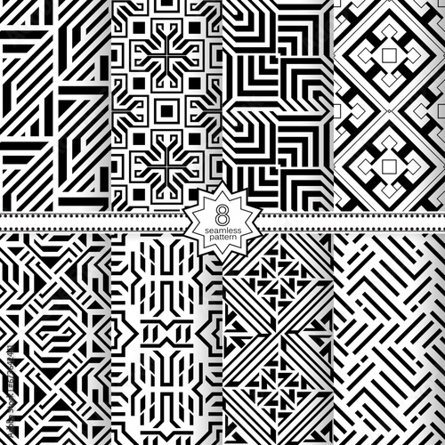 A set of vector seamless patterns. Modern geometric textures. Monochrome.