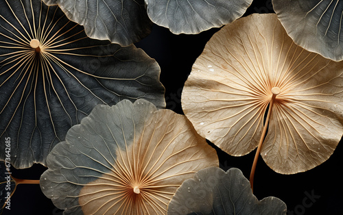 closeup shot of withered lotus leaf with vein texture