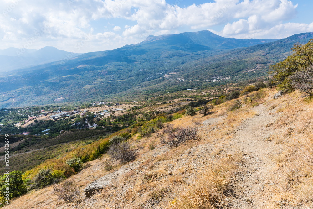 The sky above the mountain landscape of the Valley of Ghosts on the western slope of Mount Demerdzhi in Crimea The sky above the mountain landscape of the Valley of Ghosts on the western slope of Mount Demerdzhi in Crimea