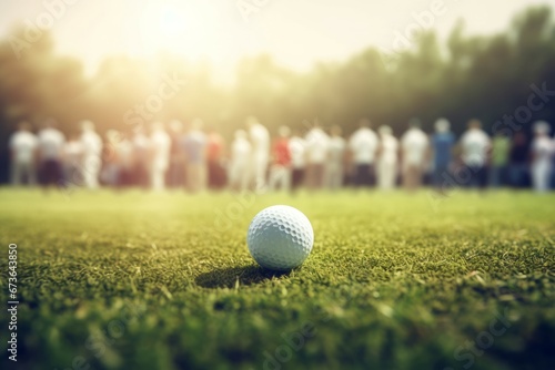 Golf ball green grass crowd. Golfer course closeup recreation. Generate Ai photo