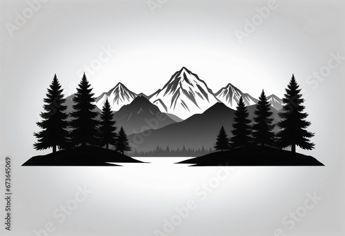 Wilderness Wonder: Fir Trees and Mountains Silhouette Icon