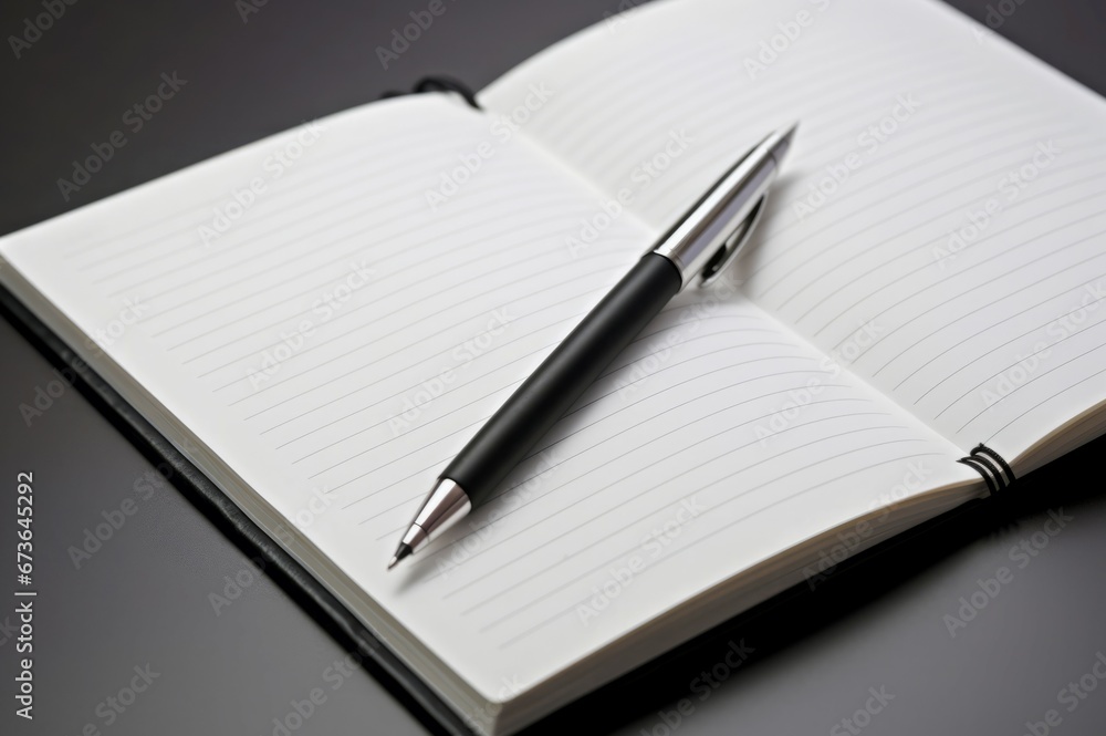 Open notebook pen closeup. Office book person write page. Generate Ai Open notebook pen closeup. Office book person write page. Generate Ai