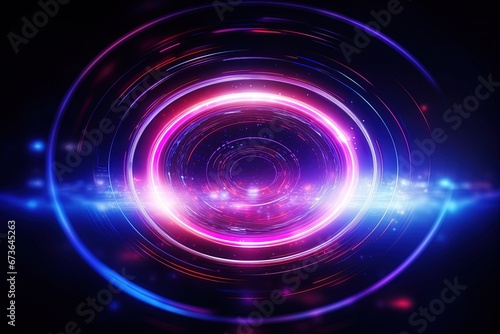 abstract futuristic background with pink blue glowing neon podium ring wave lines and bokeh lights. Data transfer concept Fantastic wallpaper © ChickyKai