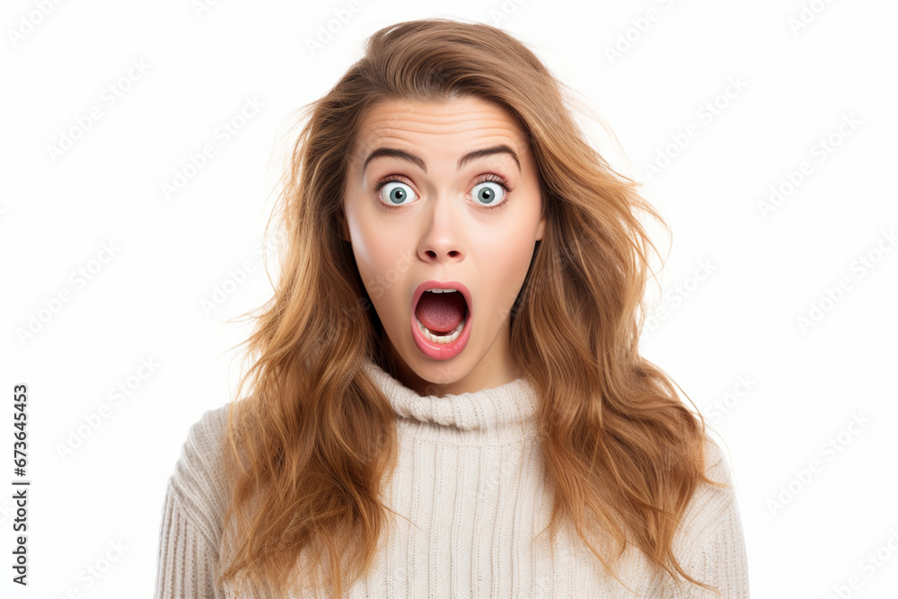 Excited, surprised, emotional woman on a white background. Excited, surprised, emotional woman on a white background.