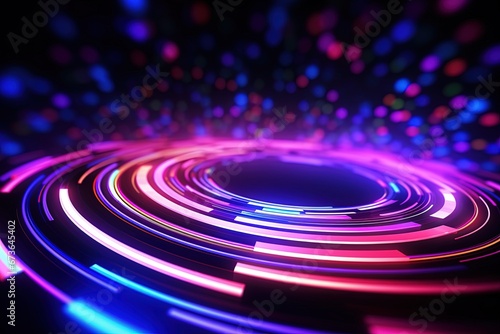 abstract futuristic background with pink blue glowing neon podium ring wave lines and bokeh lights. Data transfer concept Fantastic wallpaper