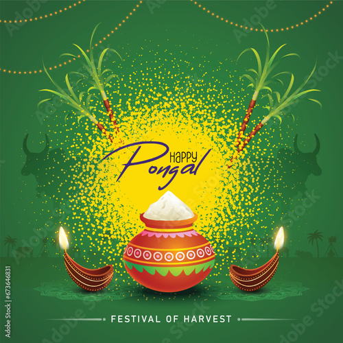 Happy Pongal Holiday Harvest Festival of Tamil Nadu.