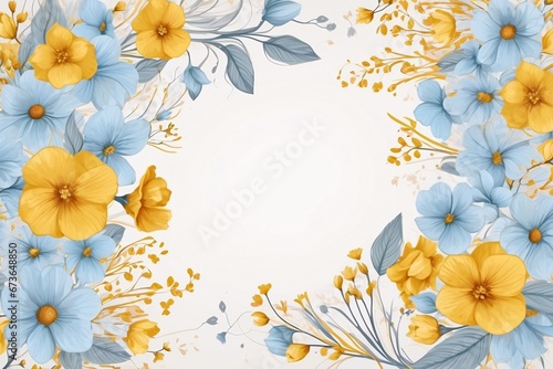 Background for party  birthday  wedding or graduation invitation in white color with floral frame with colorful decorations in soft art style. Generative Ai.