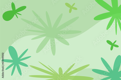Background with graphical bow organic shapes green natural leaves, floral, line art pattern decoration element of tropical leaves, flowers and branches. Handcrafted decorative abstract art © Setia69