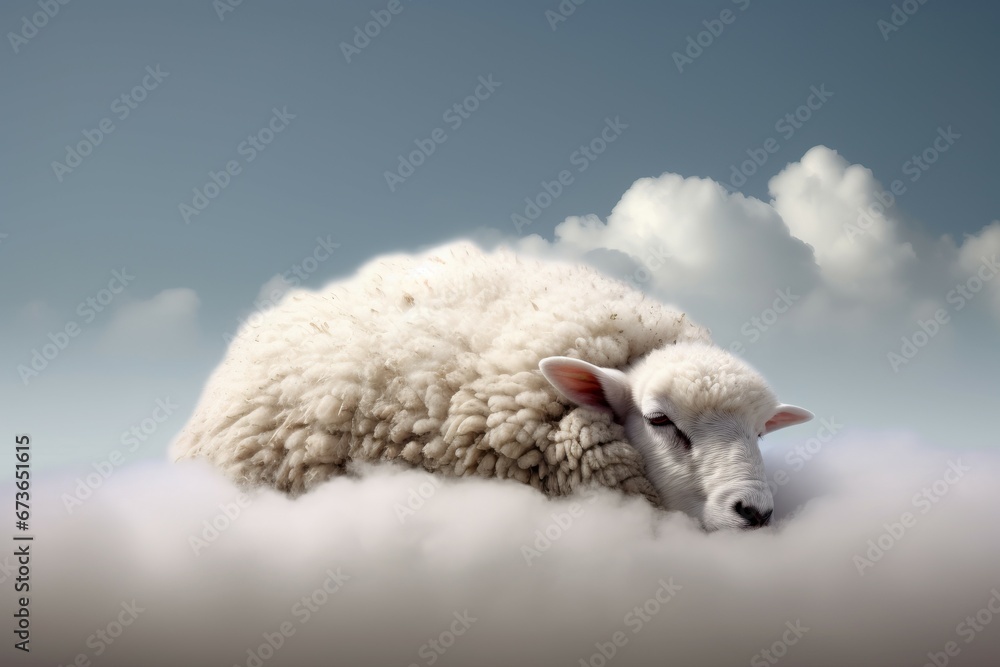 Sheep sleep cloud sky. Art animal mammal adorable wool. Generate Ai Sheep sleep cloud sky. Art animal mammal adorable wool. Generate Ai