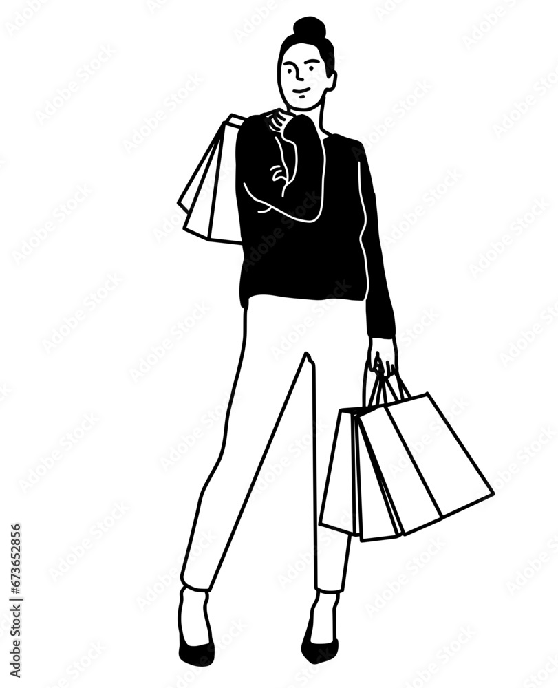 Man Shopping In Shopping Center. Woman Shopping In Mall. Person Brings Shopping Bag Man Shopping In Shopping Center. Woman Shopping In Mall. Person Brings Shopping Bag