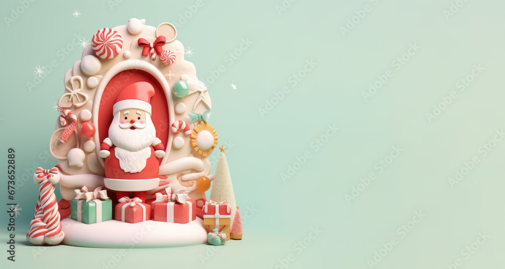Christmas banner with Santa Claus with gifts and sweets