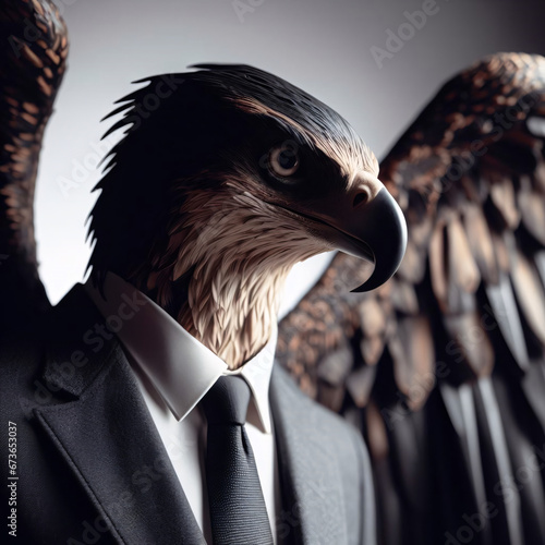 Conceptual image of a Businessman Hybid with Eagle, animal character, Hyper-Realistic Illustration photo