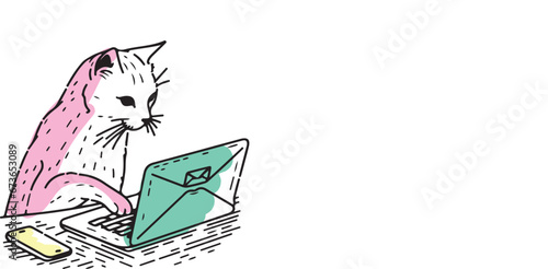 A cute cat working on. laptop and checking mails 