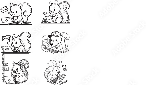 Squirrels Take Over the Office line art vector 