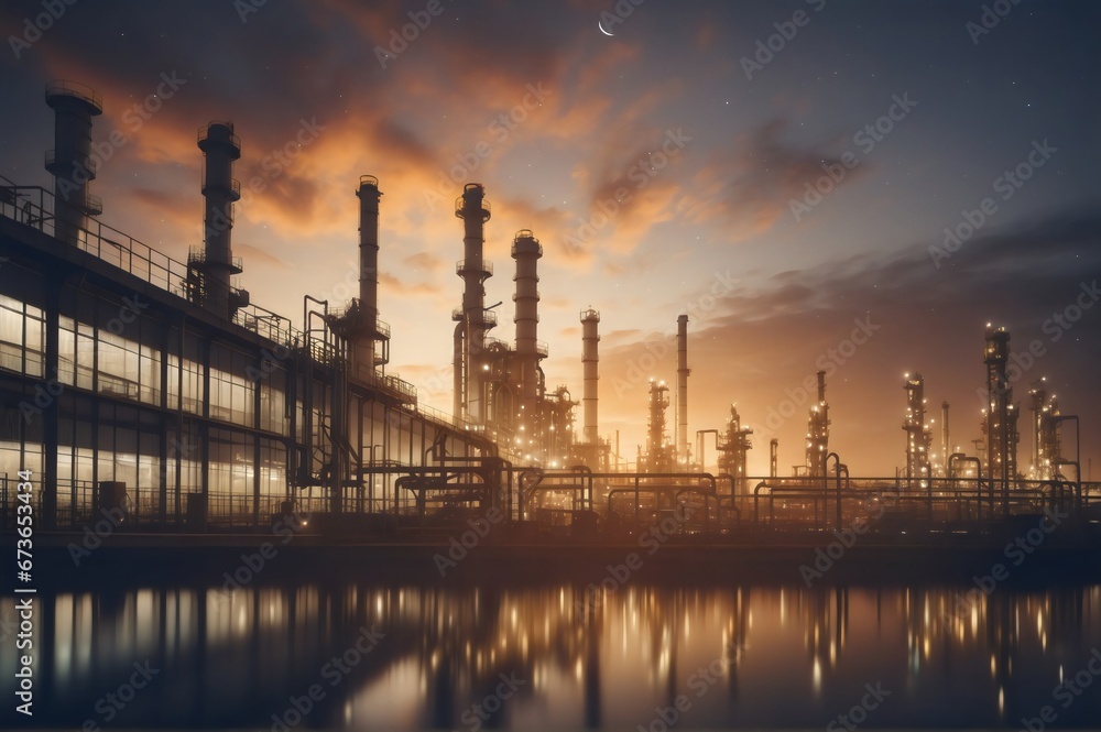 industrial factory in the evening with mountain for business presentation background industrial factory in the evening with mountain for business presentation background