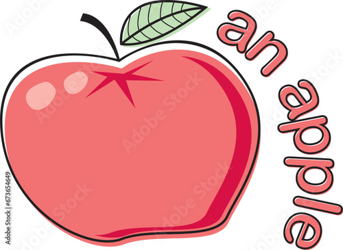 vector illustration of an apple. An apple is a round, edible fruit produced by an apple tree. Apple trees are cultivated worldwide. Good for logo, agriculture,school, education, learning  for children photo