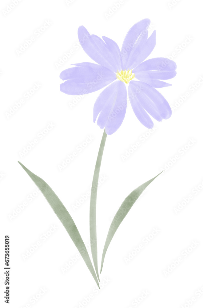 Simple violet flower with stalk and leaves illustration Simple violet flower with stalk and leaves illustration