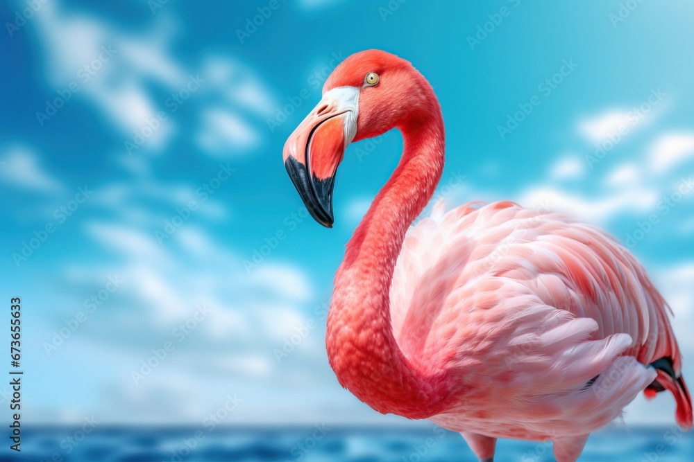 Fototapeta premium Standing pink flamingo