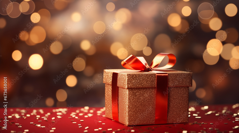 Christmas Surprise Awaits: Wrapped Gift Box with Ribbon. Christmas Surprise Awaits: Wrapped Gift Box with Ribbon.