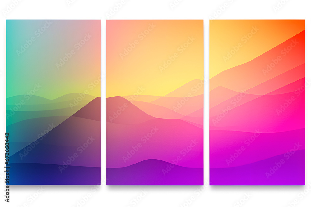 Abstract landscape in the colors of the rainbow in the style of minimalism. Triptych