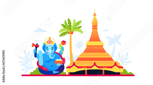 Global Vipassana Pagoda - modern colored vector illustration