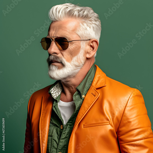 A fashionable, stylish old gentleman wearing sunglasses and a colorful jacket, Generative AI