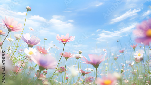 Field full of flower natural background. AI generative.
