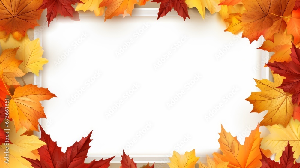 frame lying on colored autumn leaves.  Hello autumn, back to school, harvesting concept, flat lay. Space for text.