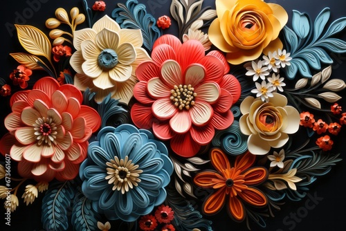 Vibrant floral embroidery design showcased on a traditional textile  Generative AI