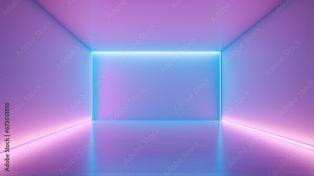 Abstract interior empty neon room or corridor. Colored modern minimal holographic design. Generative AI
