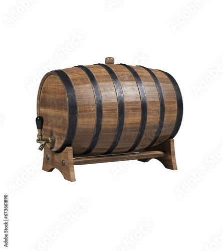 Small wooden wine bar, barrel on the legs and a wooden crane.