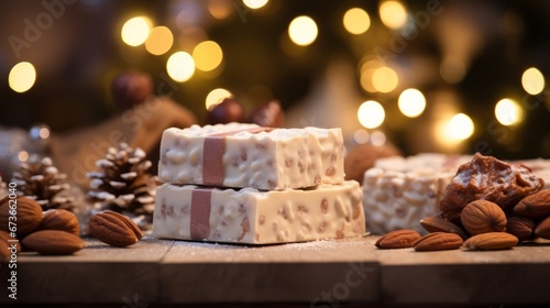 almond nougat  dessert and traditional Christmas sweet