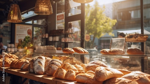 Wide open bakery, sunny day, generative AI.