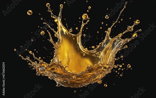Beautiful olive or engine oil splashes arranged in a circle isolated on black background