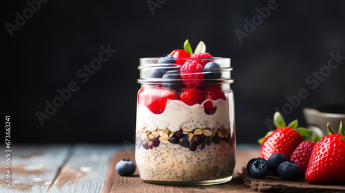 Healthy breakfast: overnight oats with fresh berries photo