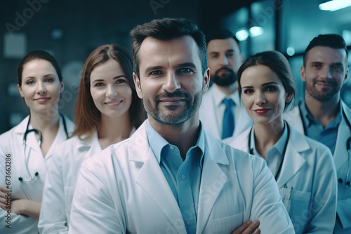 Portrait of smiling medical doctor team in hospital, Unity concept.