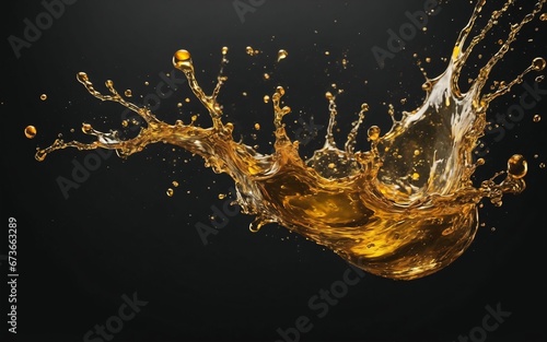 Beautiful olive or engine oil splashes arranged in a circle isolated on black background photo