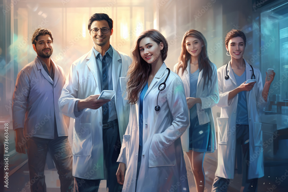 Portrait of smiling medical doctor team in hospital, Unity concept.
