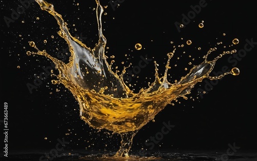 Beautiful olive or engine oil splashes arranged in a circle isolated on black background