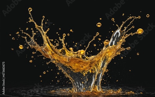 Beautiful olive or engine oil splashes arranged in a circle isolated on black background